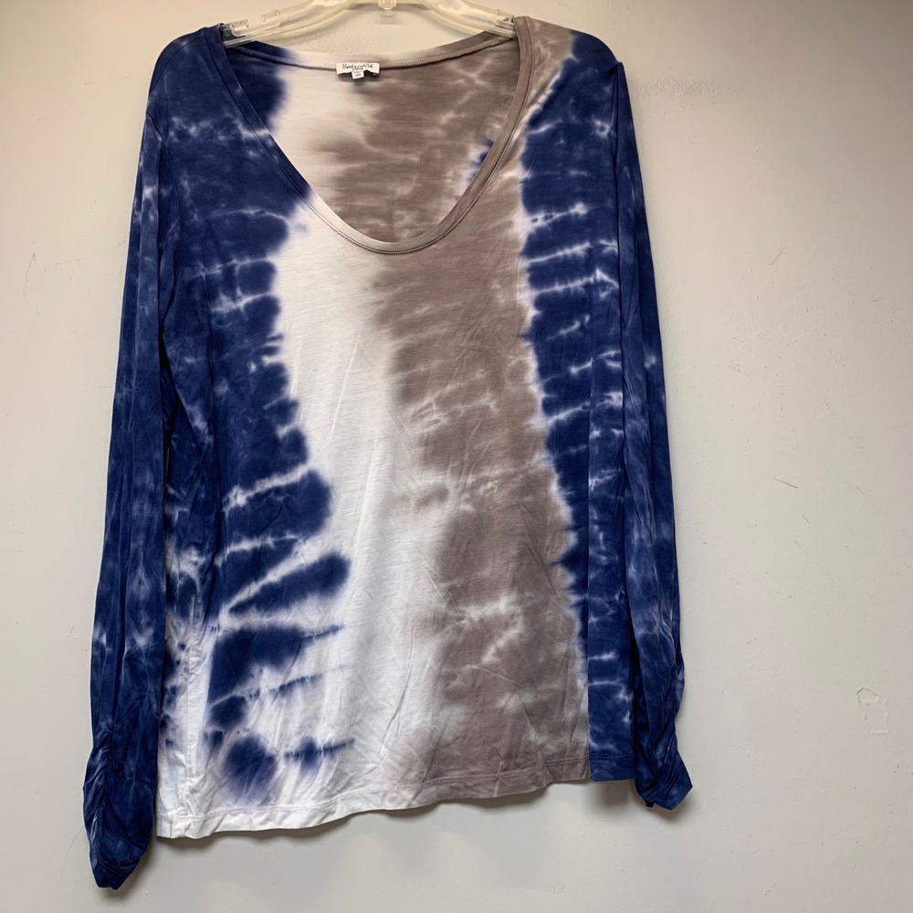 Splendid Long Sleeve Top Womens Large Blue Tie Dye Excellent Scoop Neck ST10156